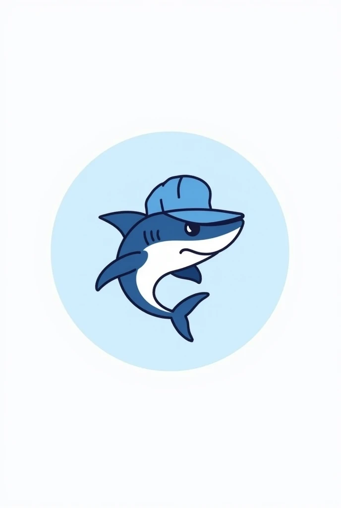 a neat logo made with thin lines, in blue, white and light blue tones, which depicts a courier shark in a cap and with a parcel