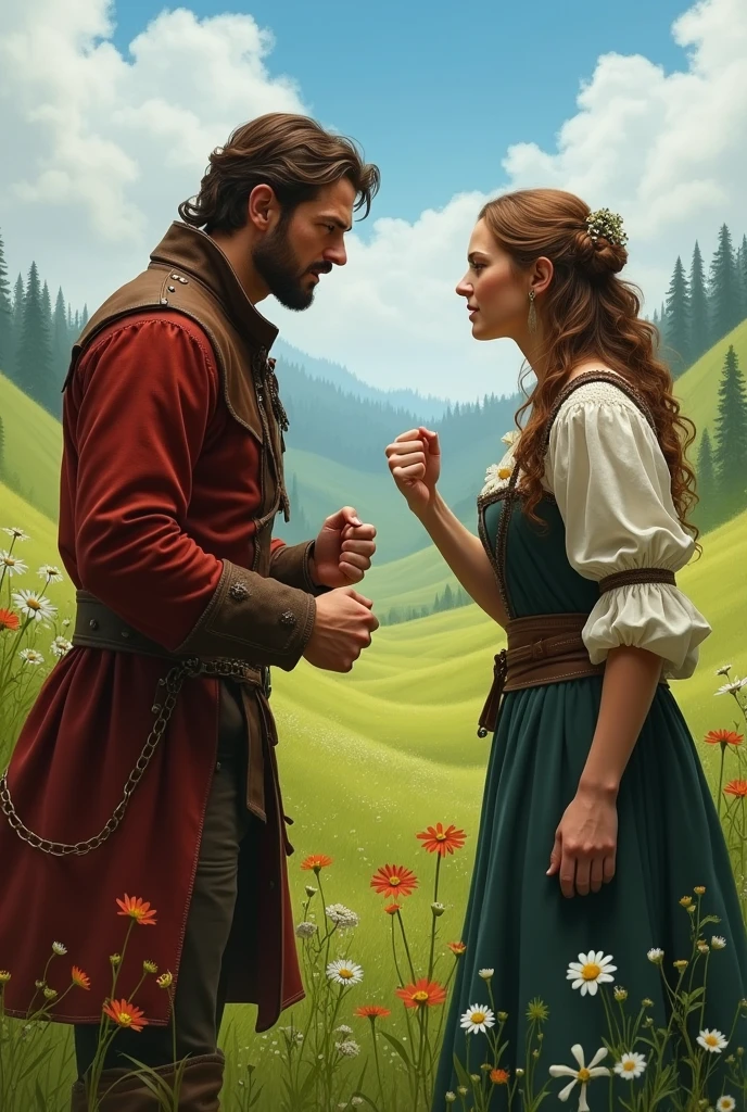 Ivan and Natalia argue heatedly about the ownership of the meadows, a dispute that reflects the growing tension between the characters.