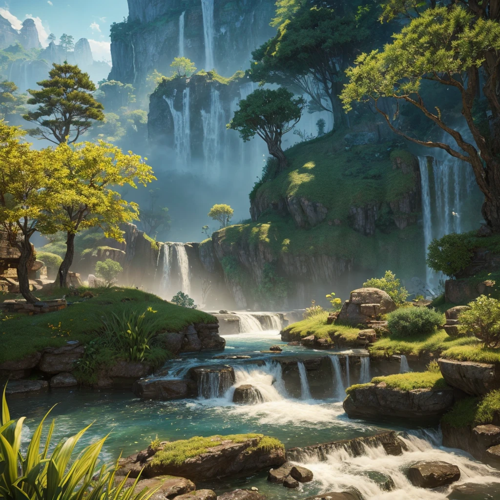 masterpiece, Highest quality, (Highly detailed CG Unity 8k wallpaper) (Highest quality), (Best illustrations), (Best Shadow) nature', blue sea,delicate leaves、Mr.々Light tracking of colorful petals falling into the air, Super detailed --v6