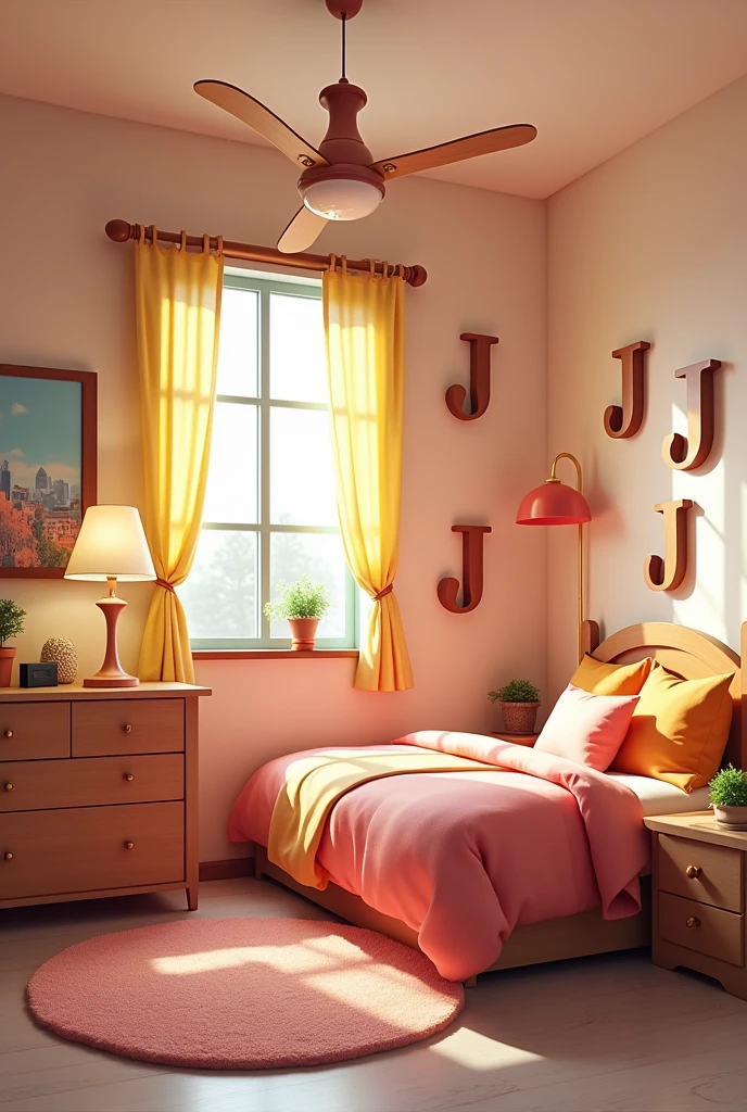 A bedroom themed with the letter J