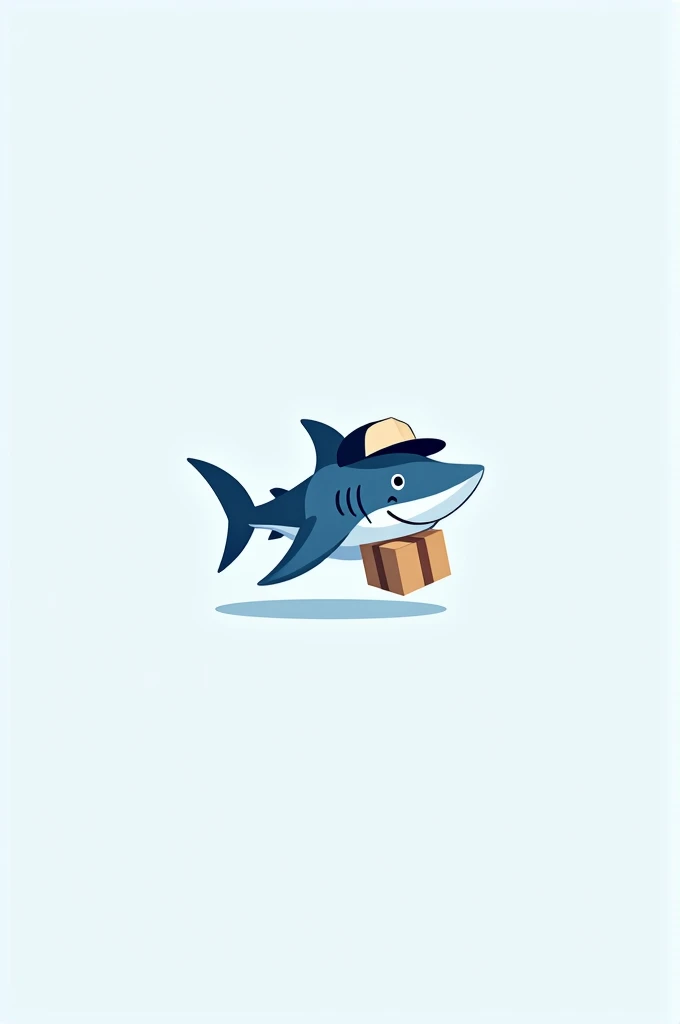 a neat logo made with thin lines, in blue, white and light blue tones, which depicts a courier shark in a cap and with a parcel