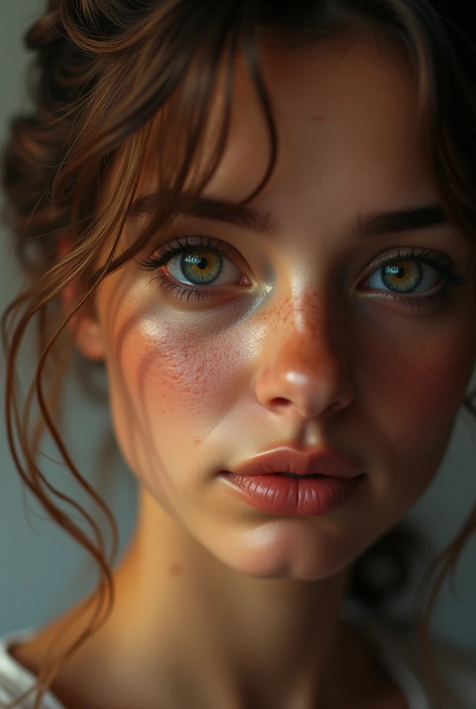 8k.meilleure qualite;chef d&39;oeuvre realiste eclairage plus doux augmenter la qualite de l eclairage cinematographique eclairage realistez ;qualite meilleure de textuelle réelle de peau visage mince mignon beaux details yeux marron ; italienne brune de 20 ans cheveux brun visage realiste