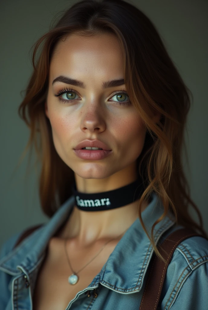 woman wearing a collar with the name Samara written on the collar
