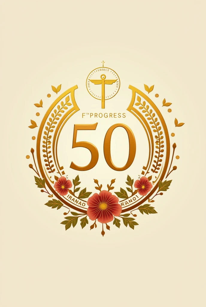 Make me a very simple logo that talks about the 50th golden wedding anniversary, with culture subtitles, light and progress, have little drums, Panamanian flowers, Panamanian instruments very simple, with mathematical operations , of sciences