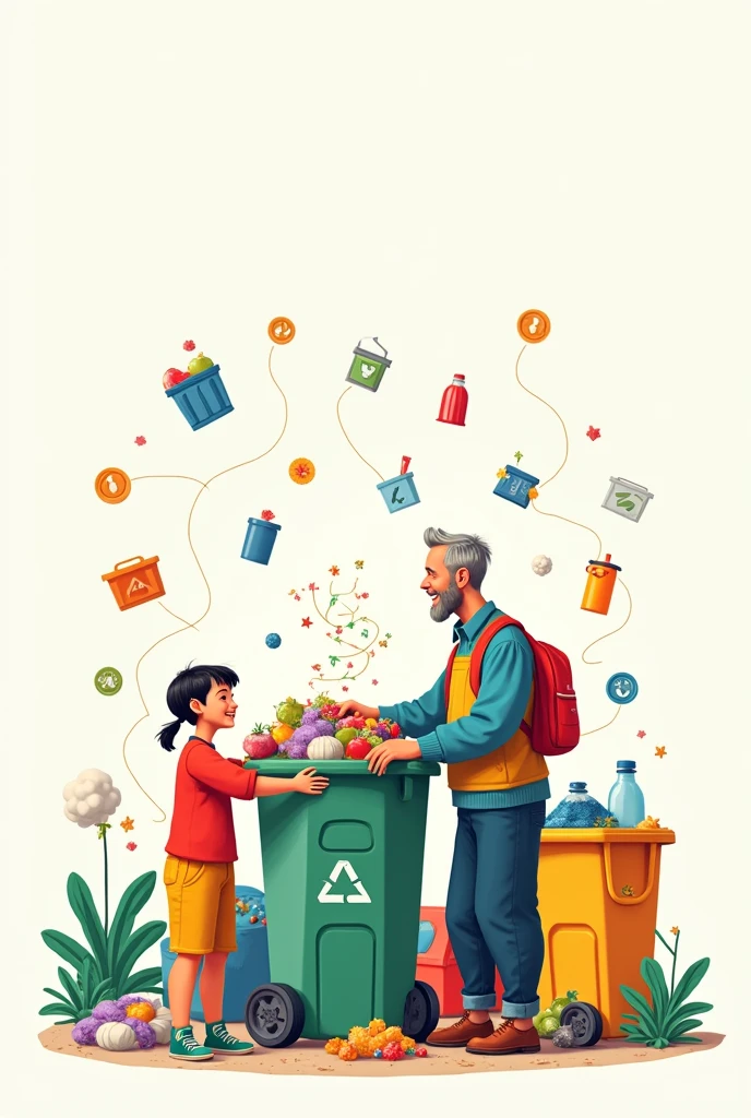 Garbage collection school advertising campaign 2d drawing white background