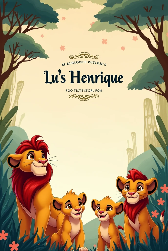 designer make an invitation with the name Luís Henrique 1  on September 14th at 6pm local time at my house theme The Lion Guard already written 
