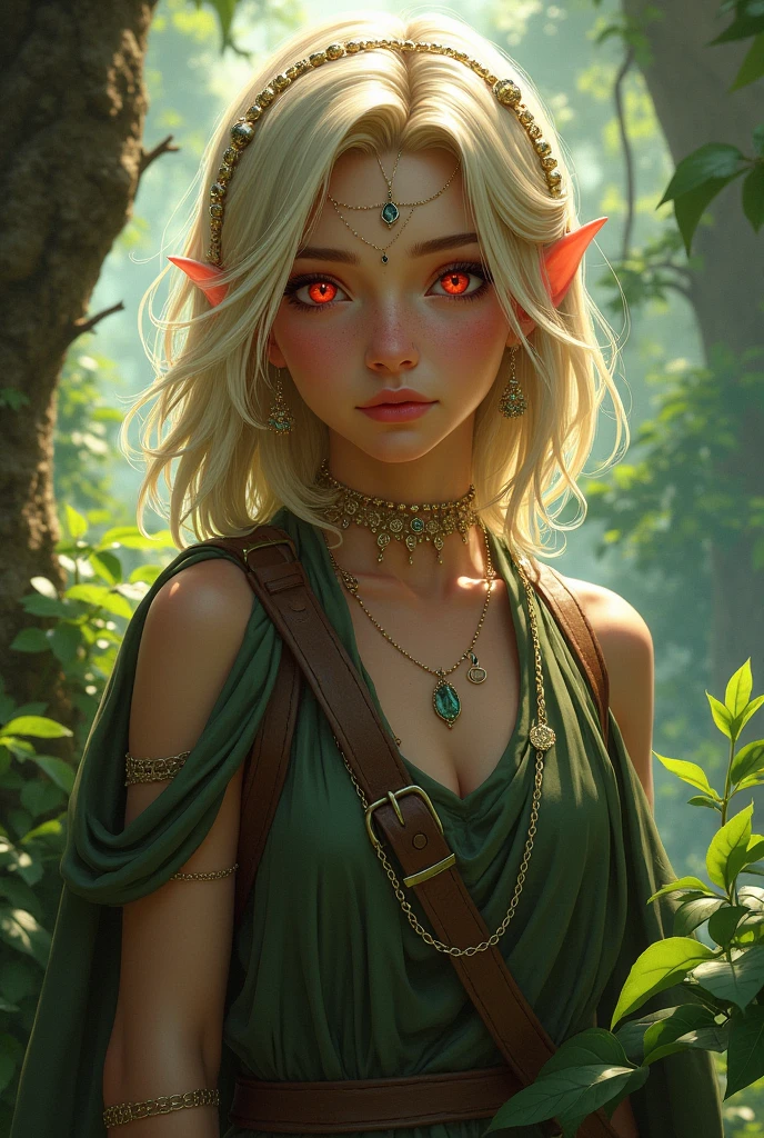 Human Druid, 25 y/or, dunkel blornde haare, Rorte augen mit Ketten Kling