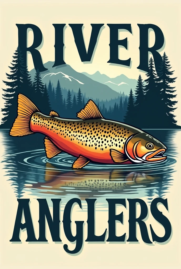 I need a logo without colors where the name River Anglers appears and a beautiful brown trout crossing the name