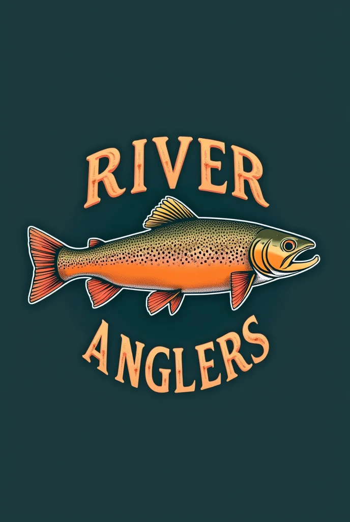 I need a logo without colors where the name River Anglers appears and a beautiful brown trout crossing the name