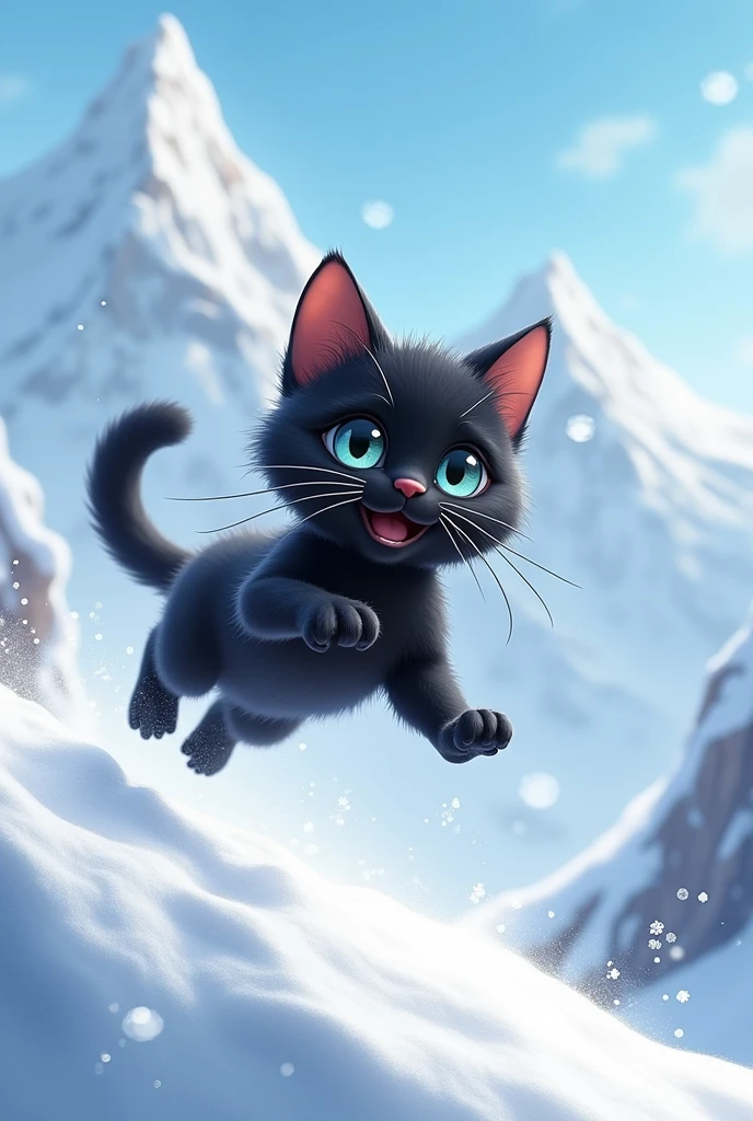 Cute black cat, Jumping off an avalanche