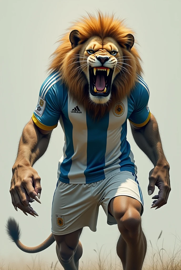 Body of a lion wearing an Argentina shirt with an evil face
