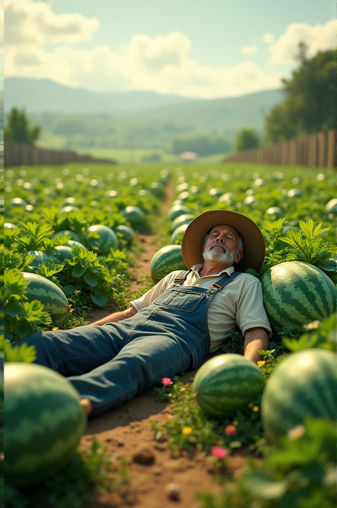 A watermelon farmer sleep in his field