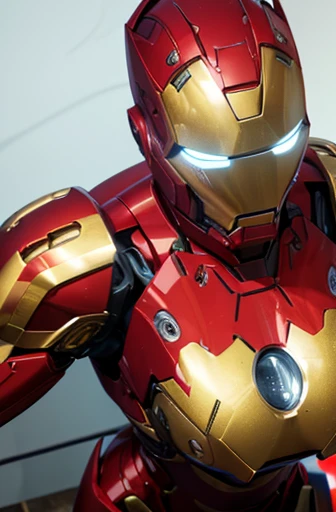 a hot female version of Iron Man, a Marvel character, detailed facial features, beautiful woman, metallic red and gold armor, glowing energy effects, cinematic lighting, photo-realistic, highly detailed, 8k, best quality, intricate machinery, dynamic pose, cinematic atmosphere, dramatic shadows, warm color palette, extremely large breasts, cuerpo entero, enormes tetas xxl, enorme culo