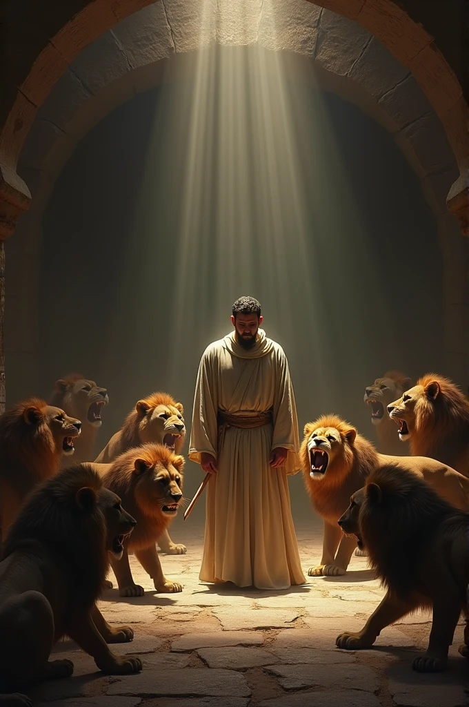 Recreate the biblical passage about Daniel in the lion's den