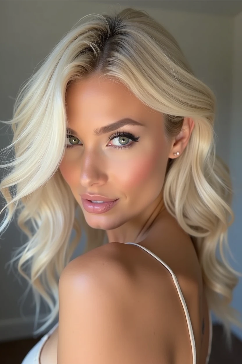 Beauté Blanche Blonde Glamour À Quatre Pattes