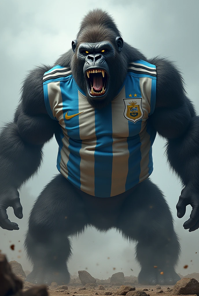 Body of a gorilla wearing an Argentina shirt with an evil face