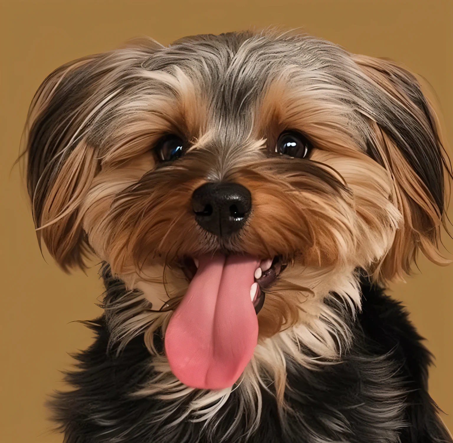a very cute furry dog, hairs drawn like cartoon, perfectly drawn eyes, eyes like a cartoon drawing, beautiful eyes, perfect eyes, she is very happy, she is smiling, the image is very detailed