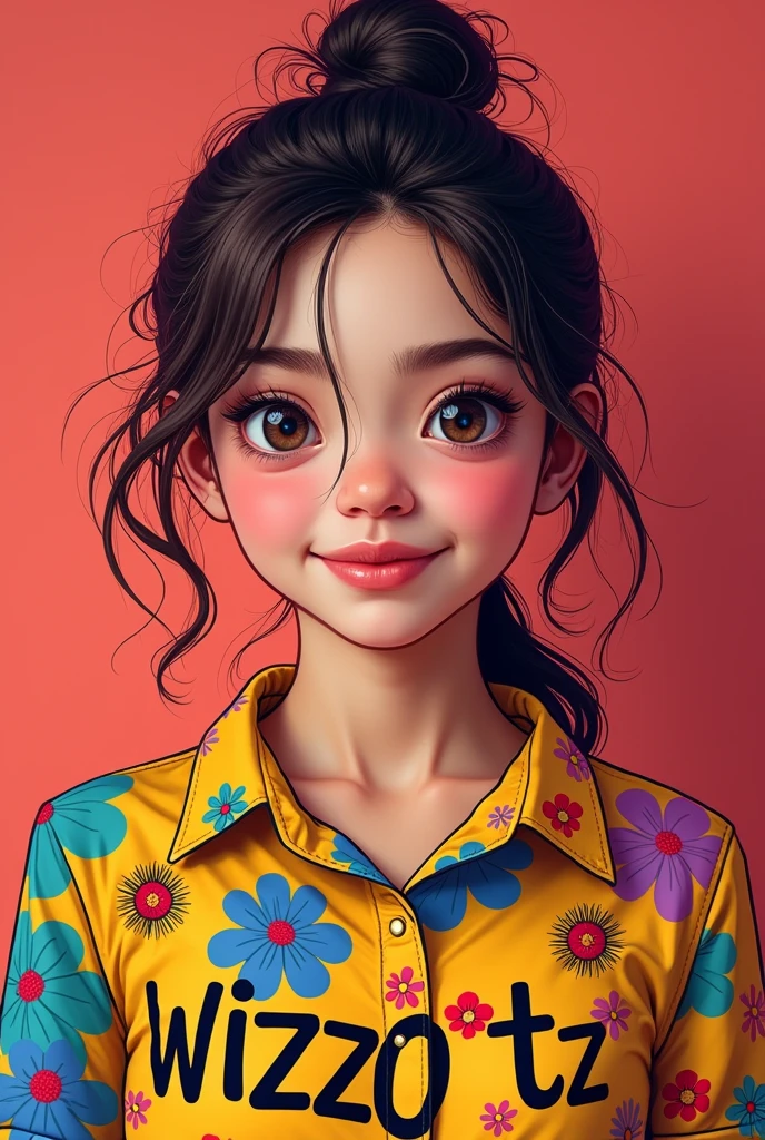 Create an image of woman wered at shirt writte wizzo tz