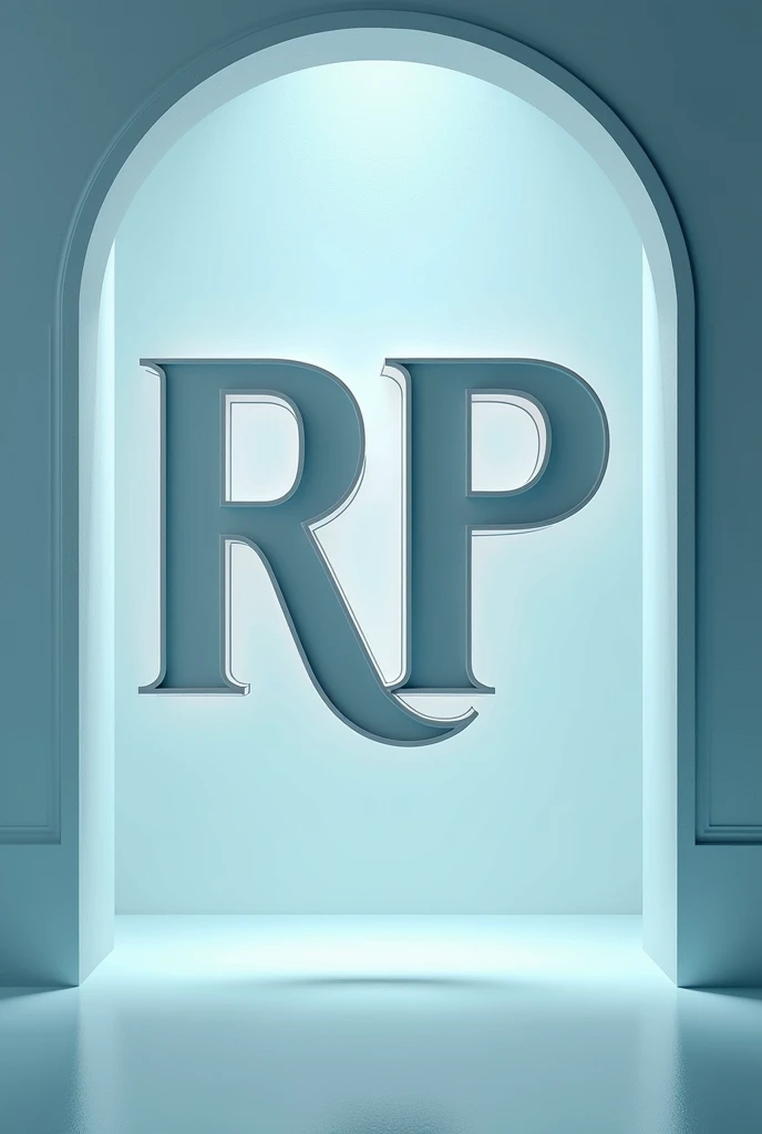 Make a 700 x 700 image with a light blue setting and the letters RP centered and large with legendary lettering, do it like an advertising poster