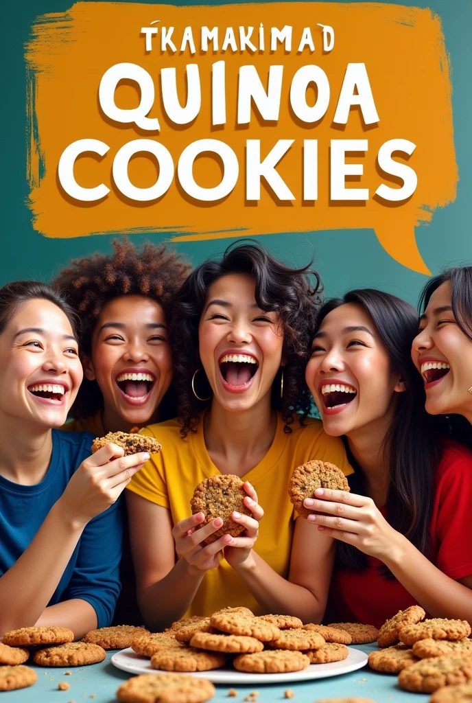 Make me an advertising poster about Peruvian quinoa cookies that takes into account the headline, Image, Logo, a creative text and the slogan