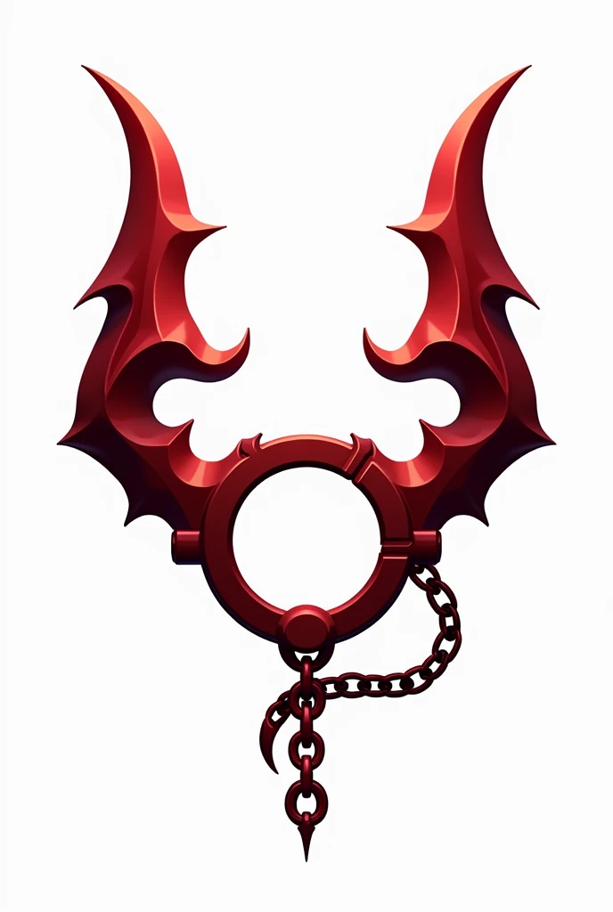 (logo design) sexy evil logo, a sexual striking red handcuff, adorned with demon horns and a sinuous chain tail extending from the base, dynamic and bold, emphasizing a dark theme, glossy finish, high-resolution, creating an impression of sexuality and power. White background.