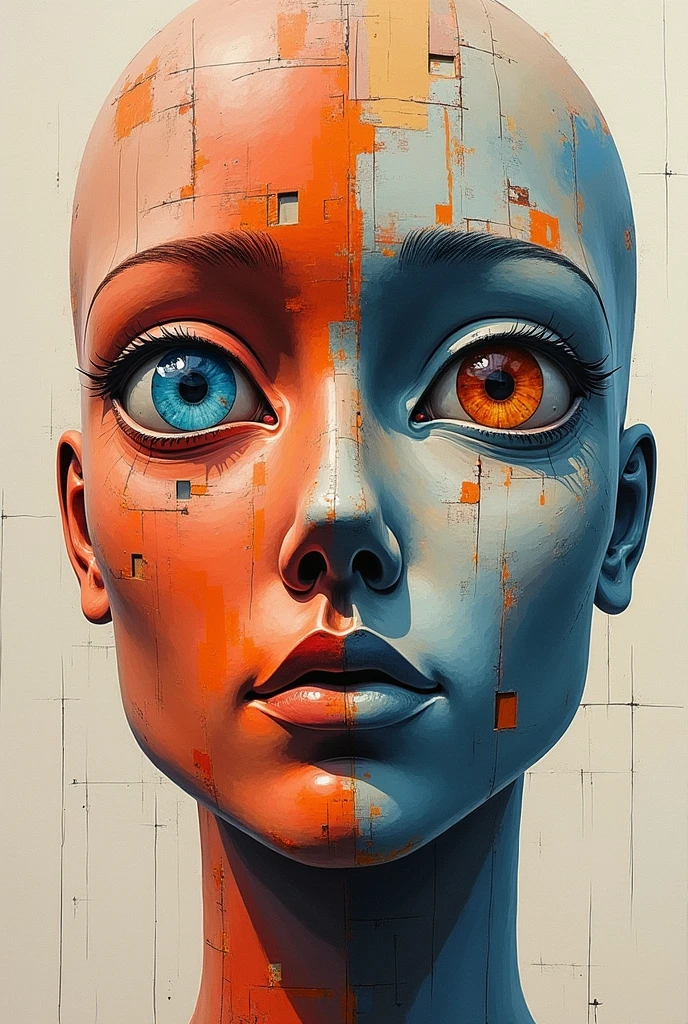 Abstract illustrations on monuments referring to eyes as if it had been made by AI