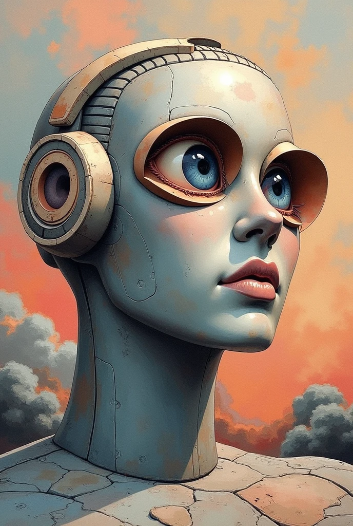 Abstract illustrations on monuments referring to eyes as if it had been made by AI