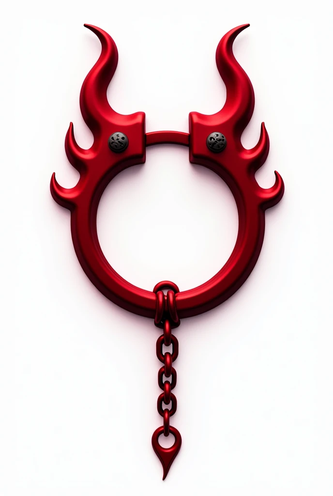 (logo design) sexy evil logo, a sexual striking red handcuff, adorned with demon horns and a sinuous chain tail extending from the base, dynamic and bold, emphasizing a dark theme, glossy finish, high-resolution, creating an impression of sexuality and power. White background. 