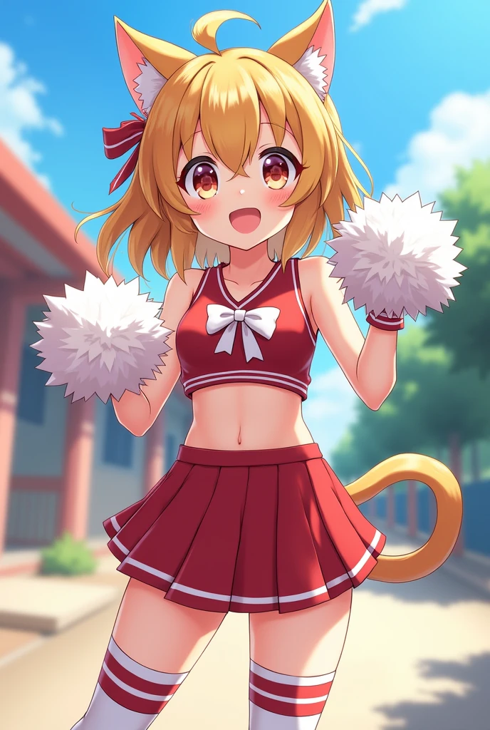 An anime catboy wearing a cheerleader uniform