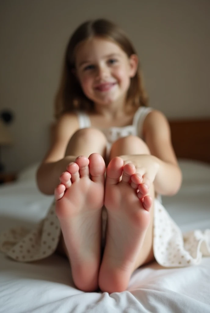 The girl shows her well-groomed feet 
