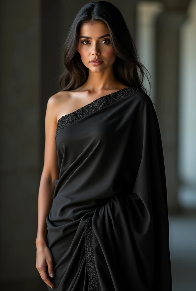 A hot woman in black saree