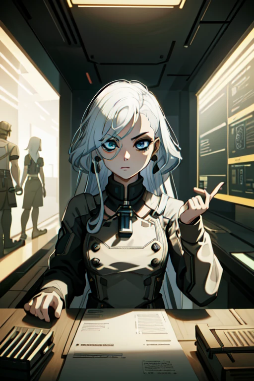 ((masterpiece, best quality))
 CyberRogueOld, 1girl, white hair, long hair, in a steampunk laboratory, surrounded by intricate contraptions and brass gadgets advanced alien technology, detailed portrait, cell shaded, 4k, concept art, by wlop, ilya kuvshinov, artgerm, krenz cushart, greg rutkowski, pix