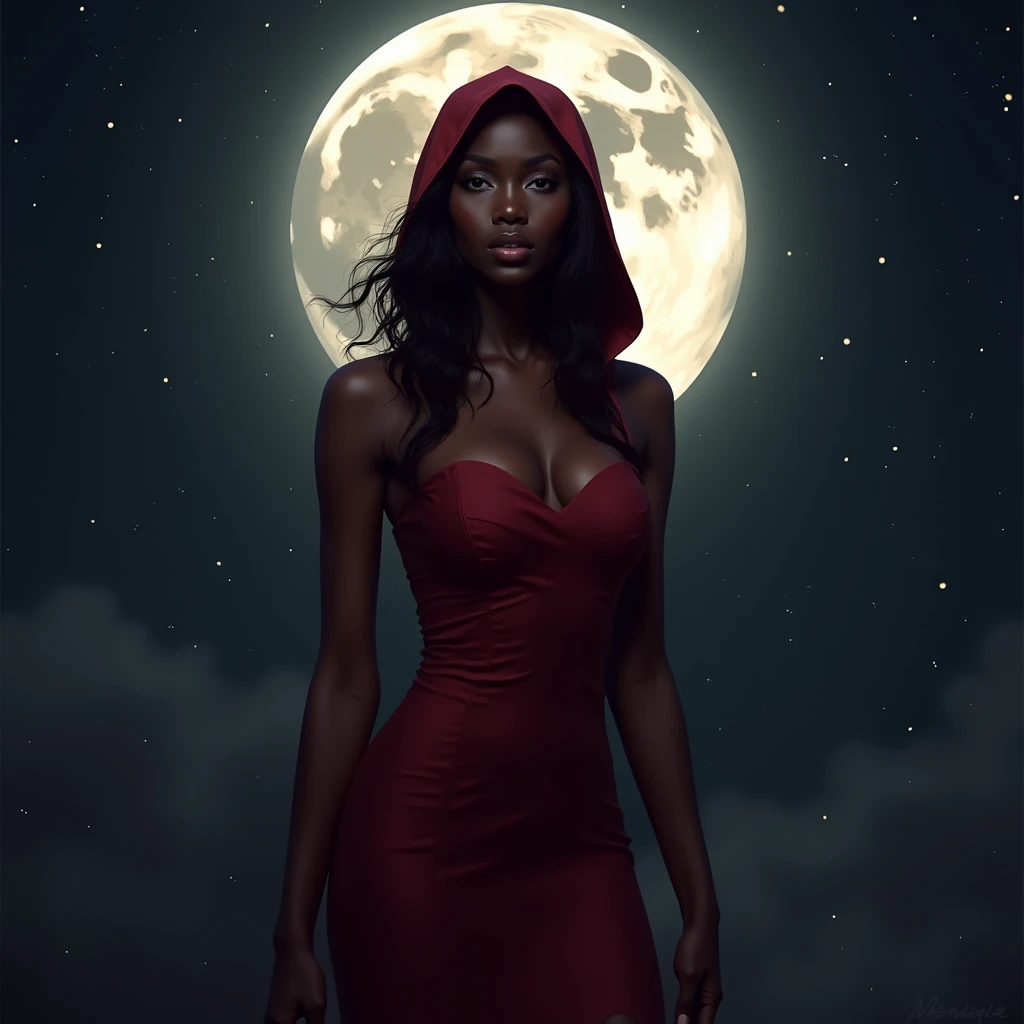 a picture of an exquisite beautiful female vampire standing under the starry night sky on the porch of her castle, dynamic angle (ultra detailed, Masterpiece, best quality), ultra detailed face (ultra detailed, Masterpiece, best quality), ultra feminine, dark skin, black  hair, wavy hair, dynamic eyes color, cold eyes, glowing eyes, intense eyes, dark red lips, fangs, wearing white dress, elegant style dress (ultra detailed, Masterpiece, best quality), wearing blue cloak (ultra detailed, Masterpiece, best quality), long cloak, flowing cloak (ultra detailed, Masterpiece, best quality), wearing high heeled boots, sky full of stars background, moon, bats flying about, high details, best quality, 8k, [ultra detailed], masterpiece, best quality, (ultra detailed), full body, ultra wide shot, photorealism, dark fantasy art, dark fantasy art, gothic art, many stars, dark fantasy art, gothic art, sense of dread,