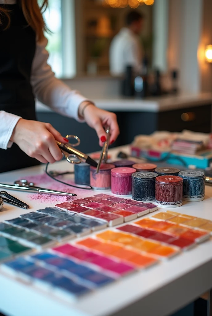 the art of hairdressing logo , dyes and scissors , machines