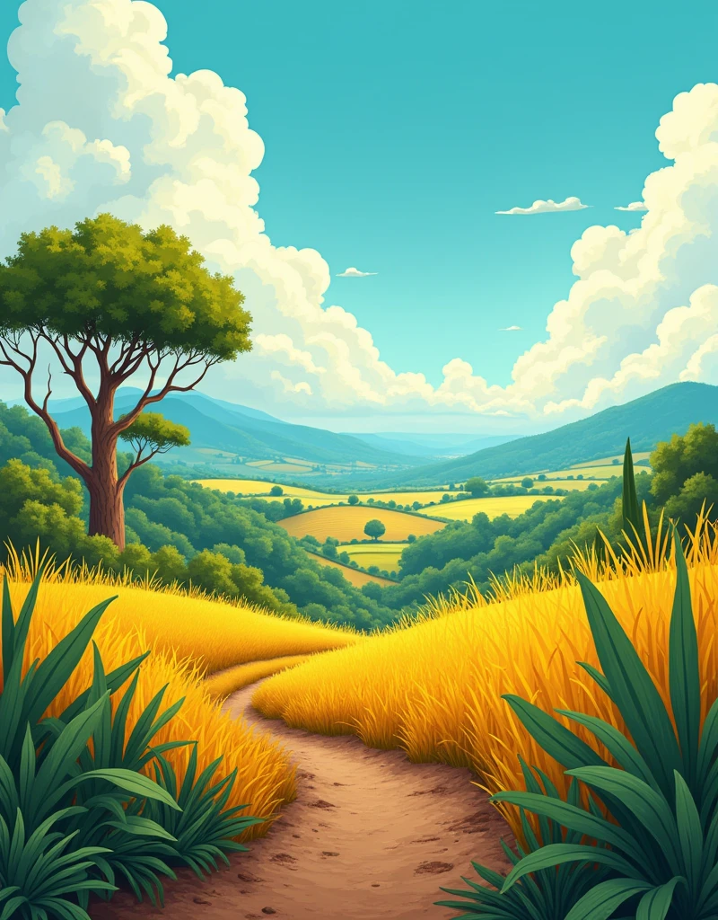 an indigenous agricultural field in the pre-Hispanic era, comic style