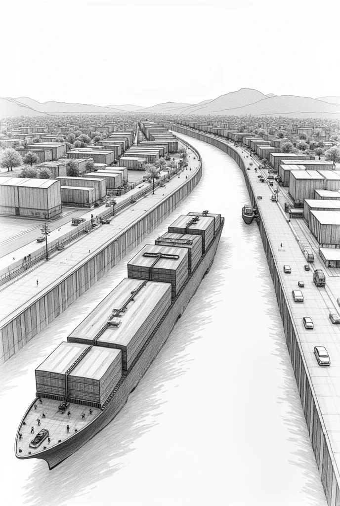 simple drawing of the panama canal
