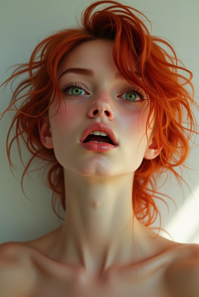 Redhead ahegao open green eyes