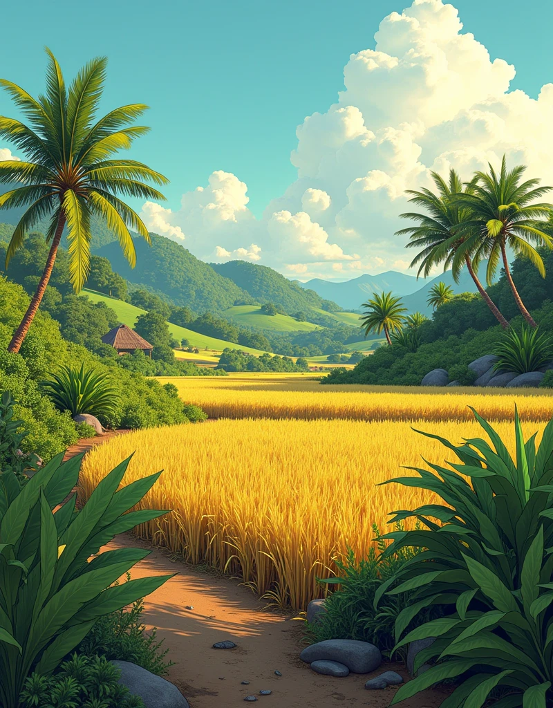 a small indigenous agricultural field in the pre-Hispanic era, comic style