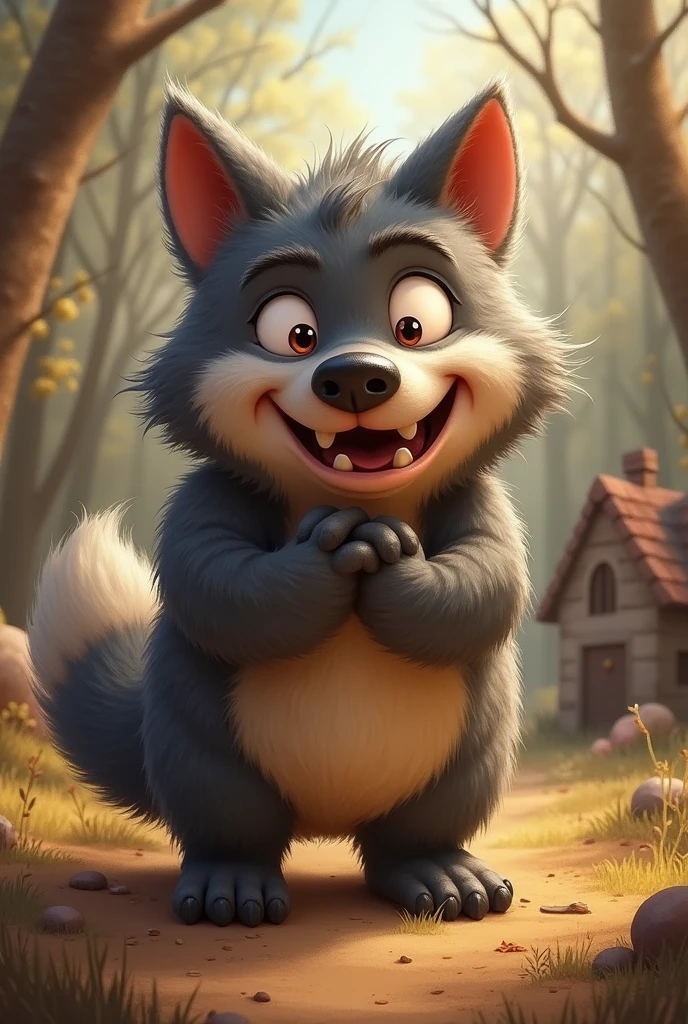 A cute big bad wolf like the one from the three little pigs