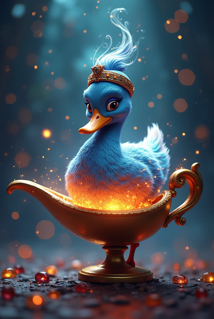 a genie duck in a lamp