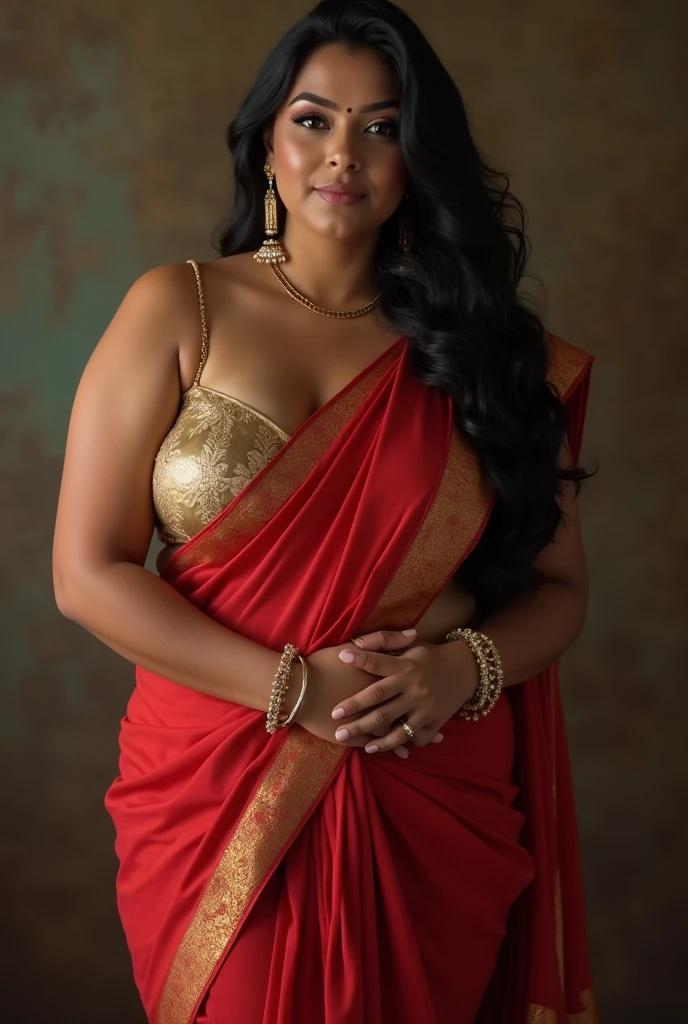 A beautiful curvy indian girl with big breasts (wearing saree), hyper realistic, doing sex