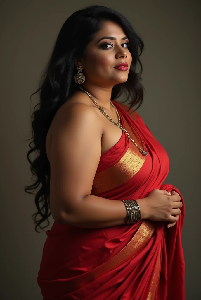 A beautiful curvy indian girl with big breasts (wearing saree), hyper realistic, doing sex, showing nipples