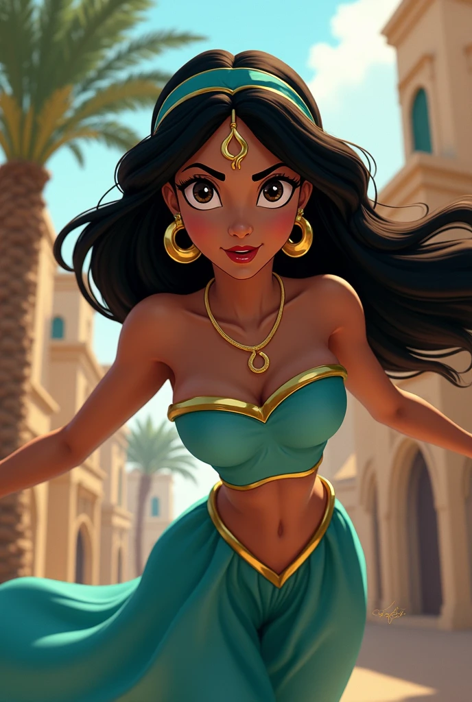 Stunning Princess Jasmine, photo in 8k, in action, cinematic.
