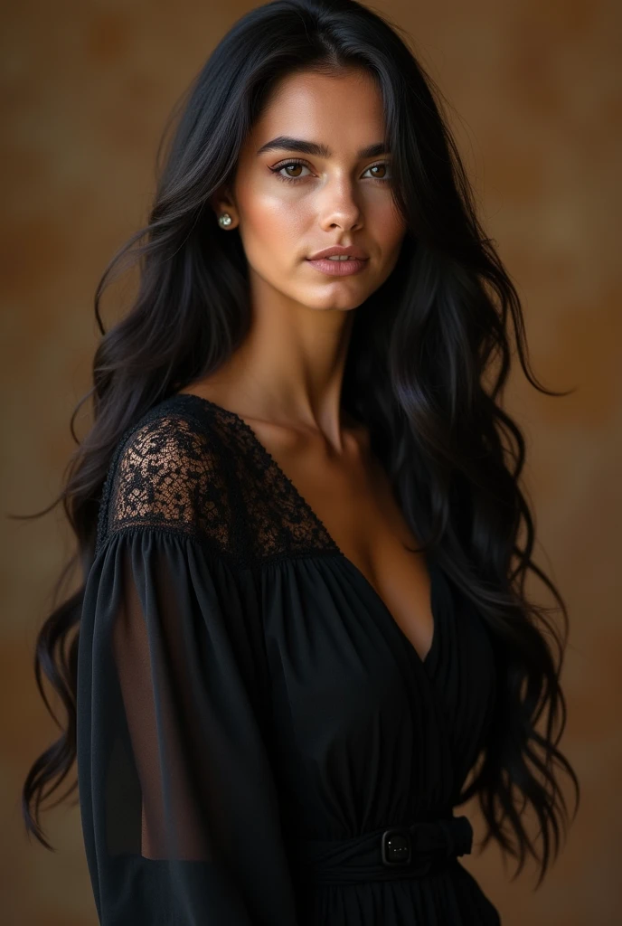best quailty masterpiece detailed a selfie of a pretty young woman, taken with iphone camera black hair nationalty middle eastern wears black long dress