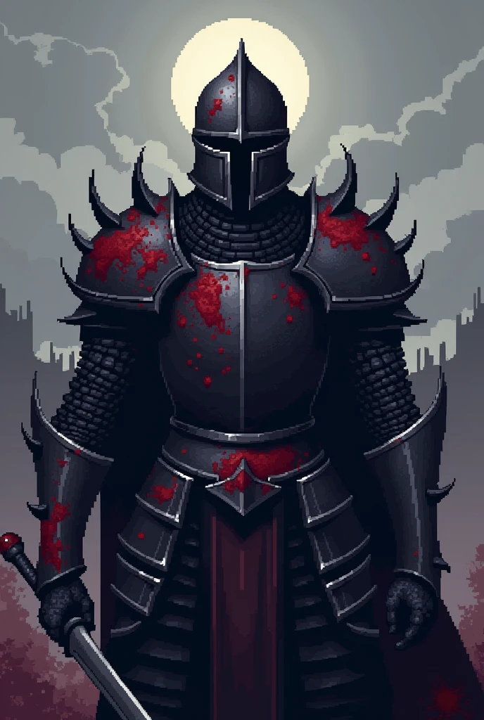 An 8bit pixel art image of a bloodied black knight 