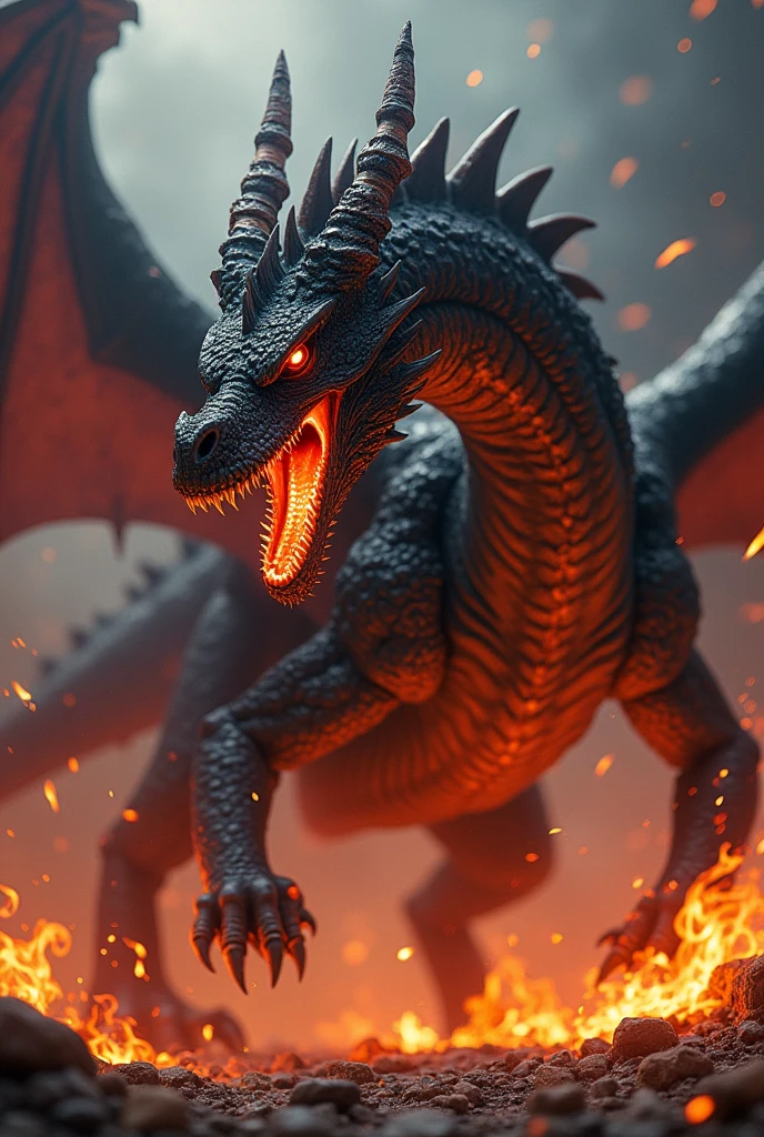 Aggressive Black 3 meter Fire Dragon