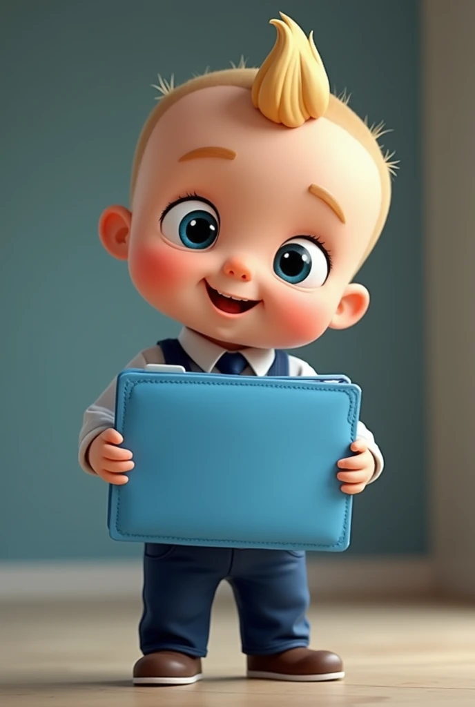 Boss baby holding a blue folder