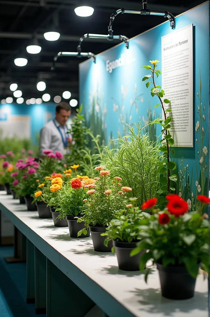 make a picture of a science fair booth the theme is plants, flowers and automatic irrigation with arduino