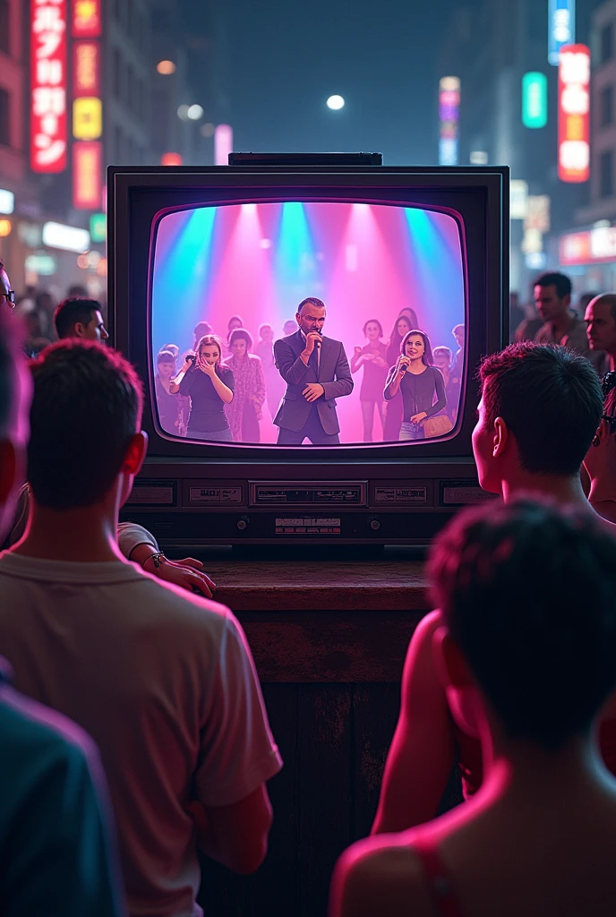 people watching a show singing on gta tv