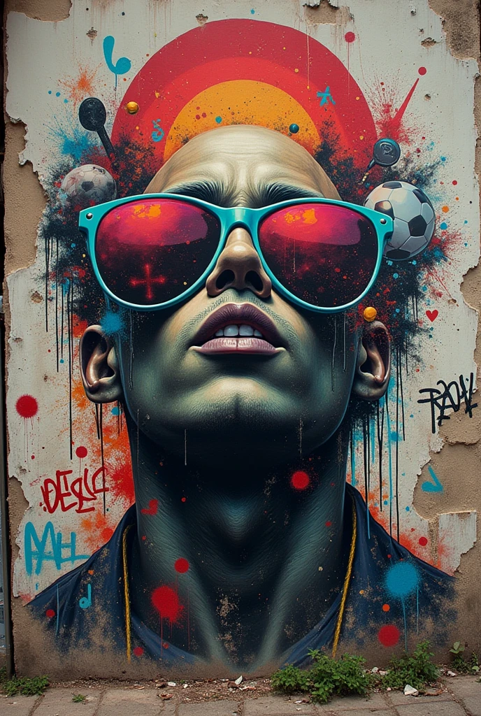 Graffiti with an omniscient person, this has to represent the racism that exists in the world, musical tastes and the love of football, and it also has to be too easy to recreate in real life, but too easy.